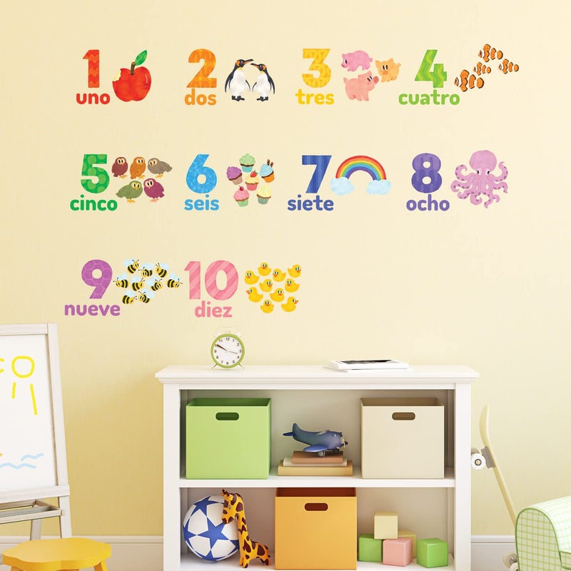 DECOWALL DS-2020ES Numbers Spanish + English Wall Decals Stickers Peel and Stick Removable Wall Stickers for Kids Nursery Bedroom Living Room - Image 5