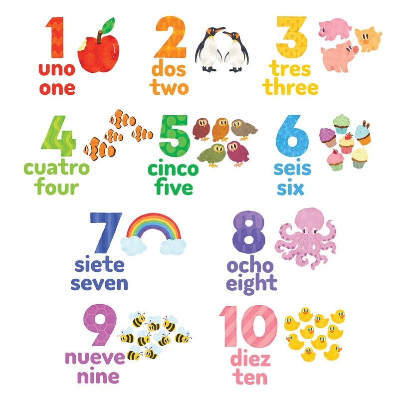 DECOWALL DS-2020ES Numbers Spanish + English Wall Decals Stickers Peel and Stick Removable Wall Stickers for Kids Nursery Bedroom Living Room - Image 2