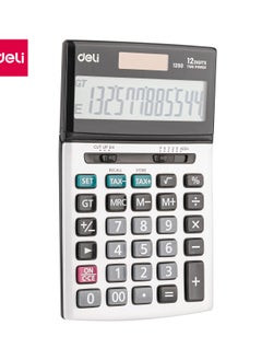 Deli Deli E1250 12-Digit Desktop Calculator - Solar/LR54 Battery, Tax Function, Silver (1PCS/Color Box) - Slim Design for Office, School & Business Use  - Image 1