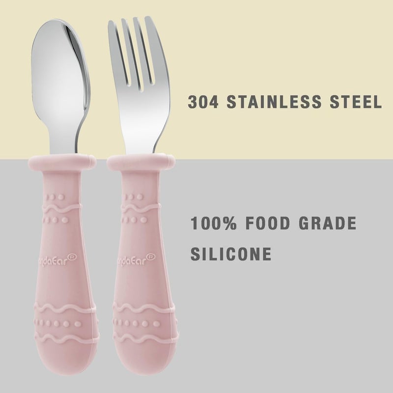 PandaEar طقم أطباق وأدوات تناول الطعام للأطفال من باندا إير 6 قطع، طقم أطباق سيليكون للأطفال 2 قطعة مع شفط و4 ملاعق وشوك من الفولاذ المقاوم للصدأ، طقم أدوات تناول الطعام للأطفال، أطباق للأطفال - Image 4
