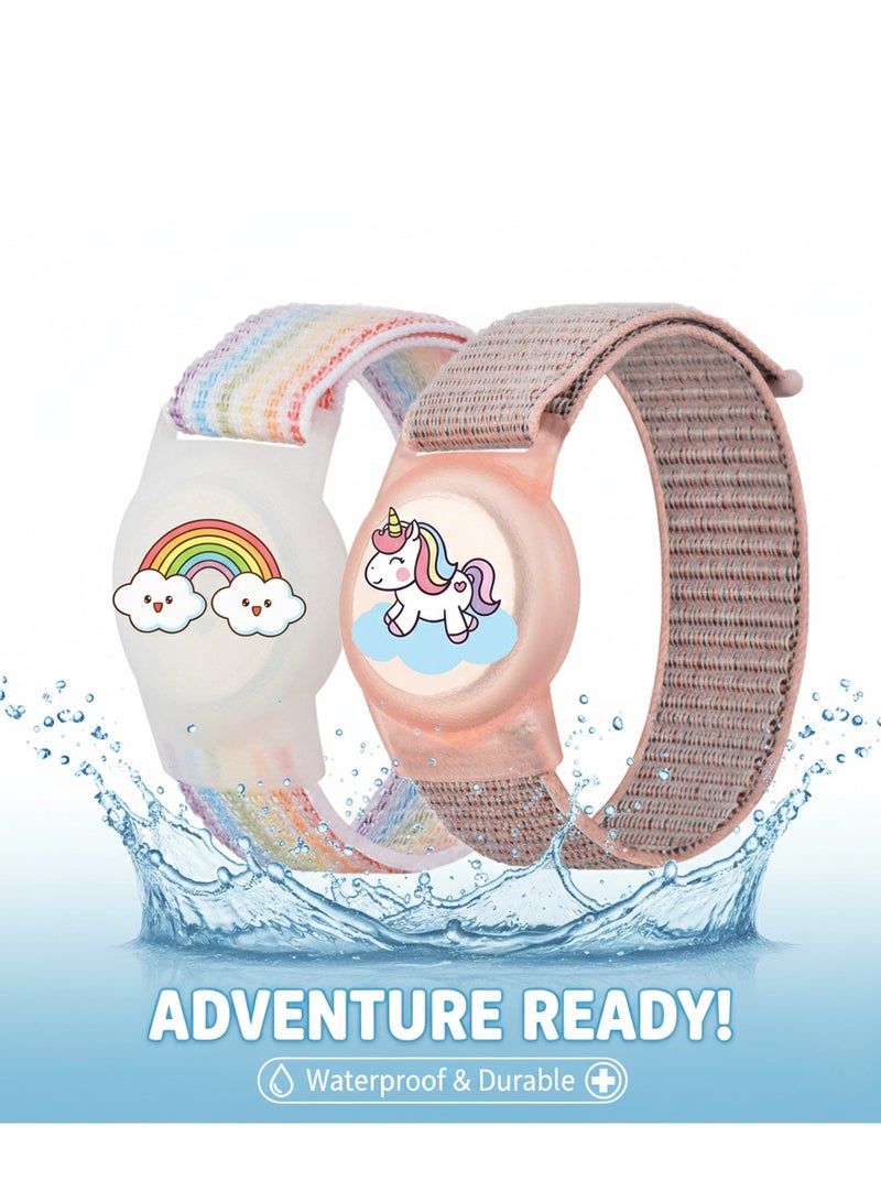 2 Pack AirTag Bracelet for Kids, Cute Kid Air Tag Wristband Adjustable Hidden Watch Band Air Tag Holder for Apple Air Tag, Soft Silicone Waterproof Air Tag Case for Kid - Image 1