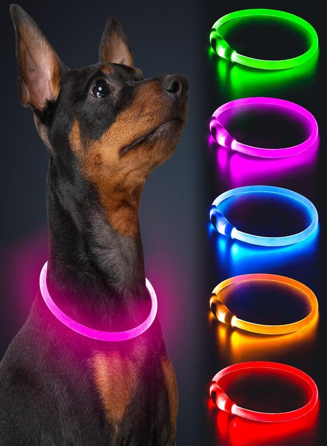 Dlitk طوق مضيء للكلاب، طوق LED قابل لإعادة الشحن عبر منفذ USB، طوق مضيء قابل للقص من مادة TPU للكلاب، ضوء للكلاب الكبيرة والمتوسطة الحجم أثناء المشي ليلاً (وردي) - Image 1