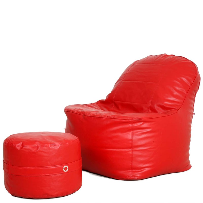 LUSHBERRY Bean Bag XXXL Luxury Lounge Chair Cover with Footrest Red Without FillersBeans - Image 1