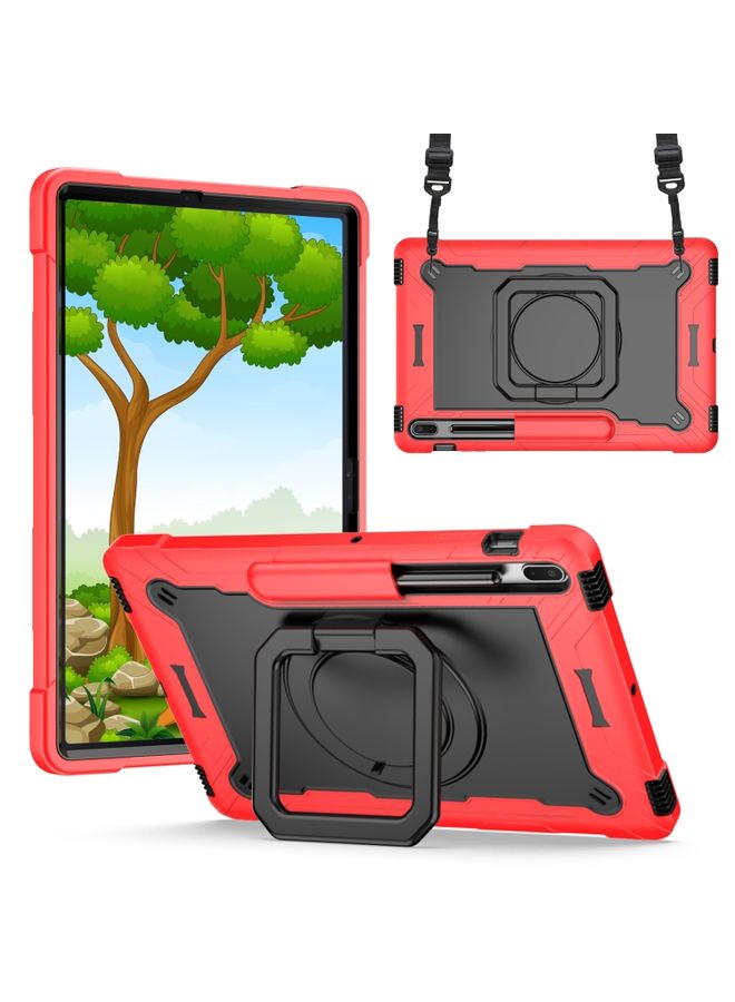 HuHa Case Cover For Samsung Galaxy Tab S7+ / S8+ / S7 FE Silicone + PC Bracelet Holder Tablet Case Red + Black 