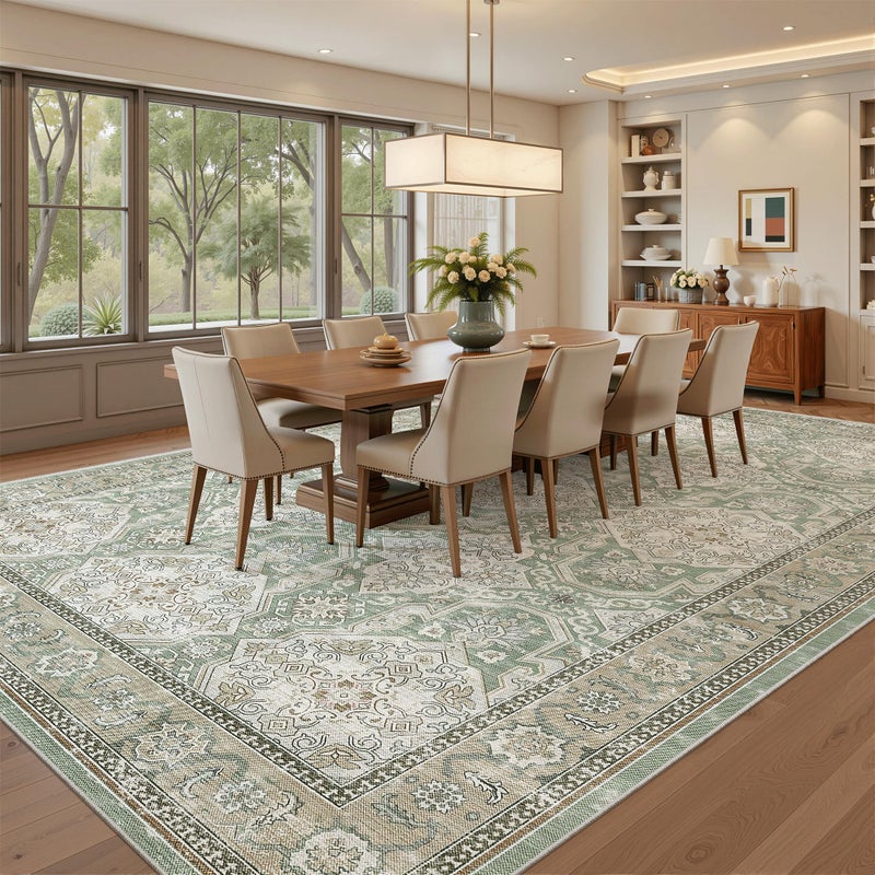 Soalmost 8x10 Area Rugs, Washable Rugs, Large Stain Resistant Area Rug for Living Room Bedroom Dining Room, Vintage Farmhouse Rug Green - Image 4