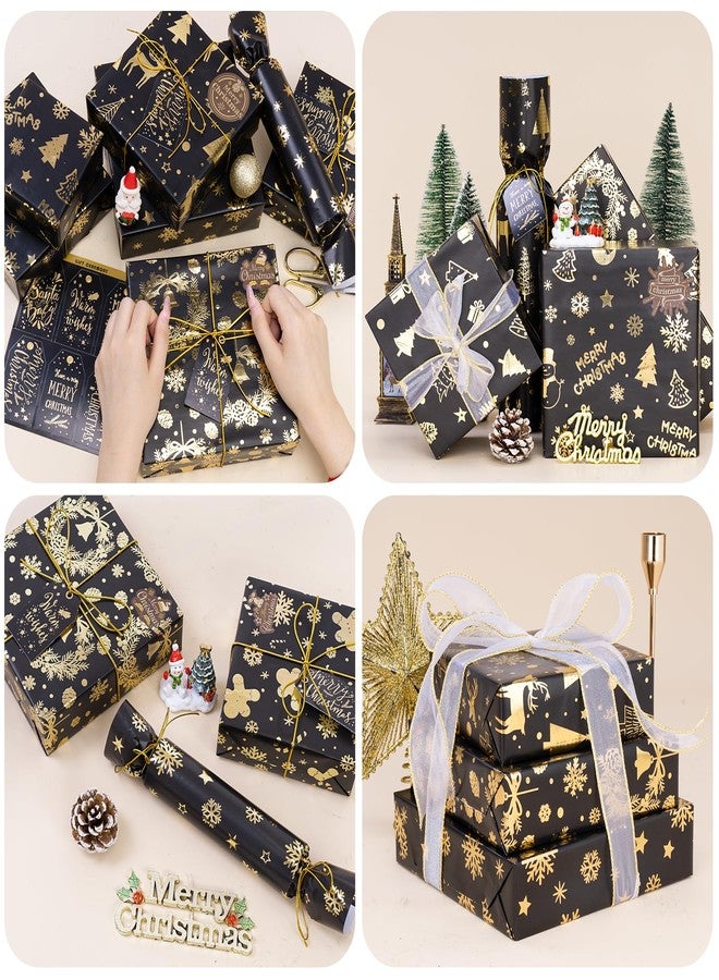 Rancco Christmas Wrapping Paper, Black and Gold Wrapping Paper, Christmas Tree Snowflake Reindeer Glitter Foil Xmas Wrap papers for New Year, Party, Birthday, Wedding, Holiday, 6 Pcs 29.5x19.6in - Image 5
