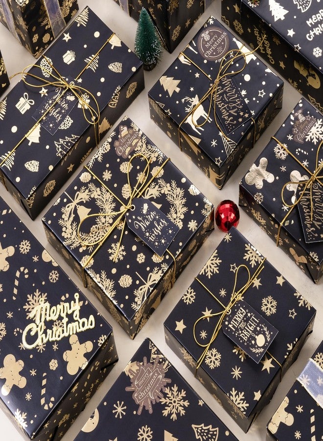 Rancco Christmas Wrapping Paper, Black and Gold Wrapping Paper, Christmas Tree Snowflake Reindeer Glitter Foil Xmas Wrap papers for New Year, Party, Birthday, Wedding, Holiday, 6 Pcs 29.5x19.6in - Image 4