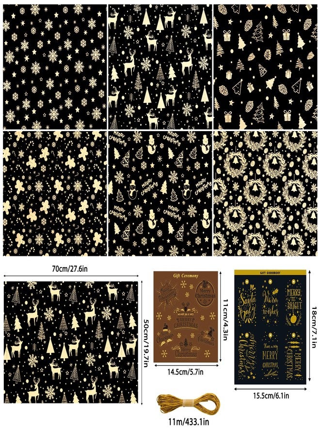 Rancco Christmas Wrapping Paper, Black and Gold Wrapping Paper, Christmas Tree Snowflake Reindeer Glitter Foil Xmas Wrap papers for New Year, Party, Birthday, Wedding, Holiday, 6 Pcs 29.5x19.6in - Image 3