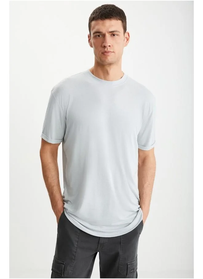 جريميلانج Oscar Men's 100% Organic Cotton Comfort Fit Long Draped Fabric Light Grey T-Shirt