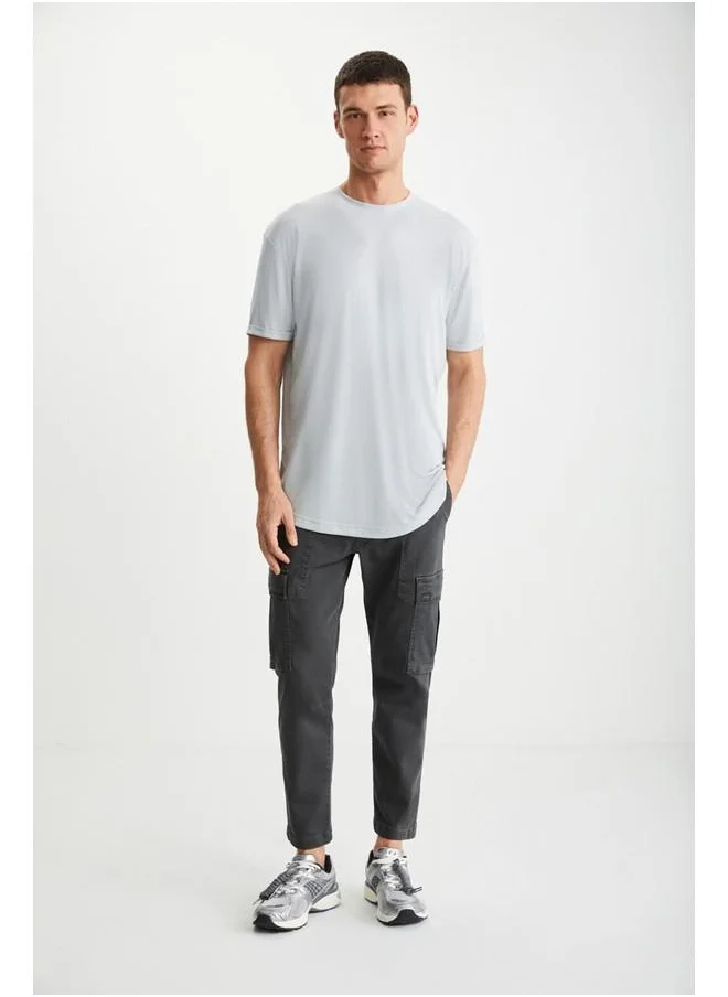 جريميلانج Oscar Men's 100% Organic Cotton Comfort Fit Long Draped Fabric Light Grey T-Shirt