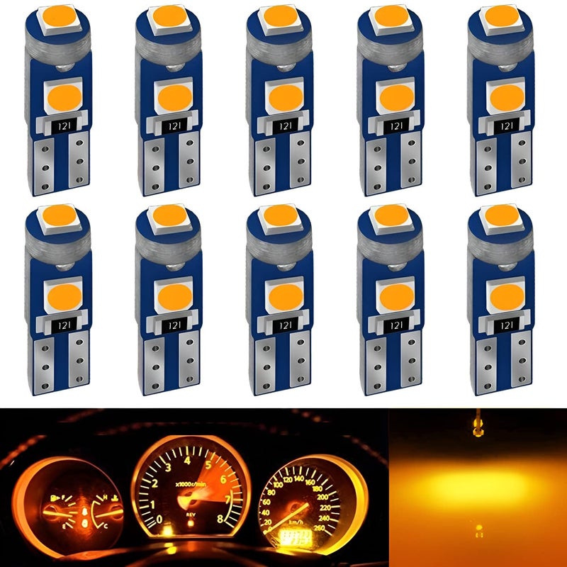 AUXLIGHT Amber Yellow T5 37 74 2721 PC74 PC37 LED Bulb 3030 Chips Super Bright 12 Volt Replacements Interior Dome Map Dashboard Indicator Instrument Panel Gauge Cluster Lamp Lights Pack of 10
