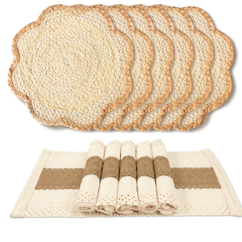 Stylave Rattan Placemats Set of 6, Woven Table Placemats for Dining and Kitchen, Boho Table Mats for Dinner, Party, Farmhouse Home Decor, Natural - Image 1