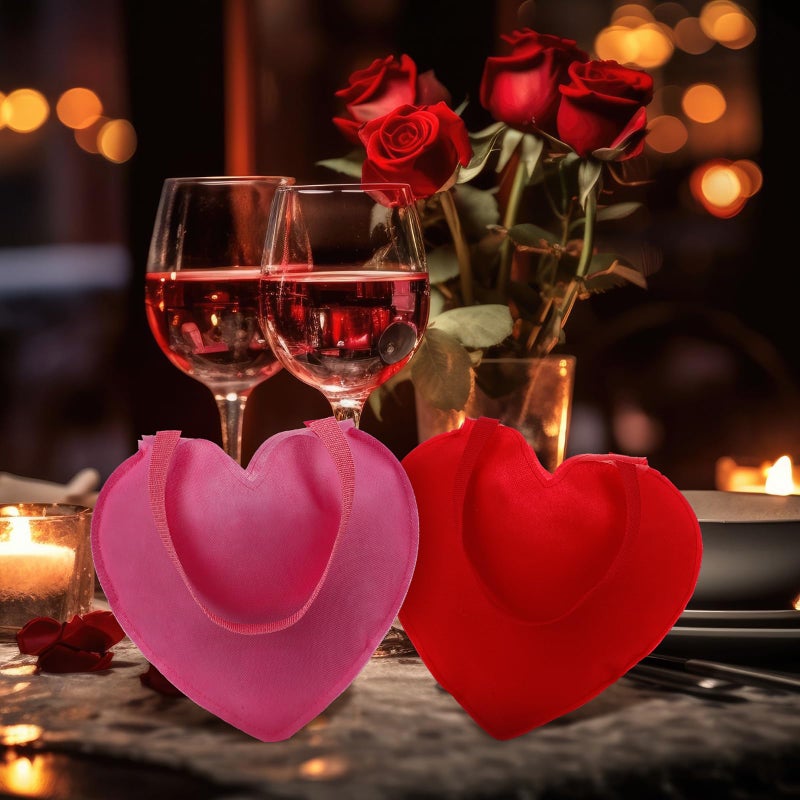 Locmeo 24 Pcs Valentine's Day Gift Bags Heart Shaped goodies Treat Candy Bags with Handle Reusable Non Woven Red Pink party favor Handbags for Valentine's Day Gift Exchange, Party Supplies, Wedding - Image 5