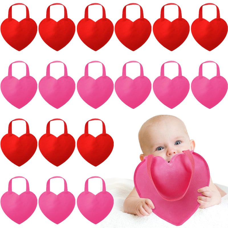 Locmeo 24 Pcs Valentine's Day Gift Bags Heart Shaped goodies Treat Candy Bags with Handle Reusable Non Woven Red Pink party favor Handbags for Valentine's Day Gift Exchange, Party Supplies, Wedding - Image 1