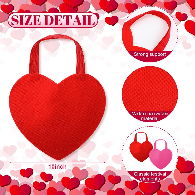 Locmeo 24 Pcs Valentine's Day Gift Bags Heart Shaped goodies Treat Candy Bags with Handle Reusable Non Woven Red Pink party favor Handbags for Valentine's Day Gift Exchange, Party Supplies, Wedding - Image 2