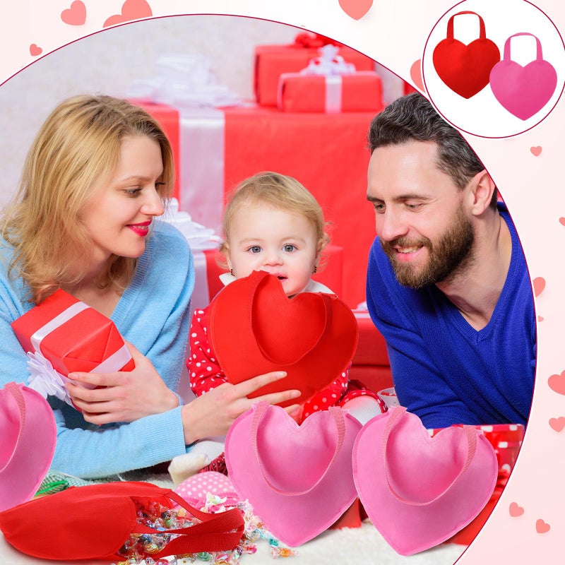Locmeo 24 Pcs Valentine's Day Gift Bags Heart Shaped goodies Treat Candy Bags with Handle Reusable Non Woven Red Pink party favor Handbags for Valentine's Day Gift Exchange, Party Supplies, Wedding - Image 4