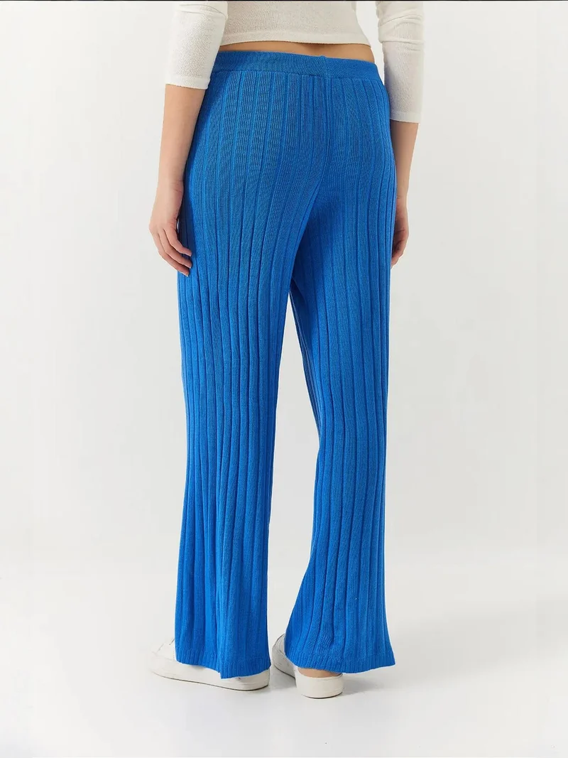 Bianco Lucci Moroccan Blue LUCCI Textured Palazzo Pants with Drawstring Closure for Women | Best Price UAE