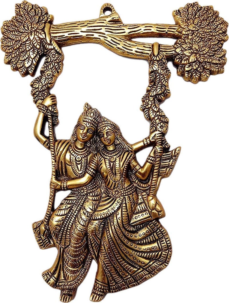EtsiBitsi Gold Plated Metal Romantic Radha Krishna Swing Wall Decor, Wall Hanging 020 - Image 1