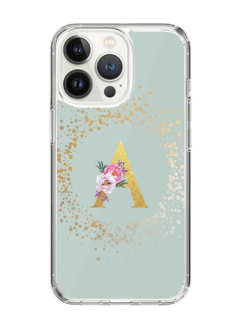 Classic Clear Case For iPhone 15 Pro, Hybrid Soft Case Thin Cover- Custom Monogram Initial Letter Floral Pattern Alphabet - A(Light Green)