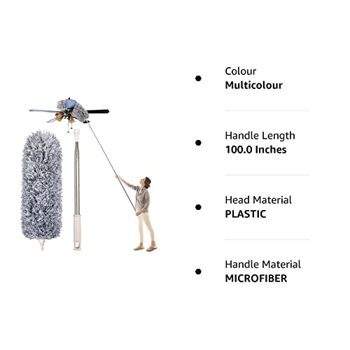 TNEMEC Microfiber Feather Fan Duster 30-100 inch Extendable and Bendable Head Long Handle Steel Stick Pole for Dust Cobweb Cleaning All-Round, Washable, Ceiling,Furniture, High Ceiling Fans, Wall - Image 4