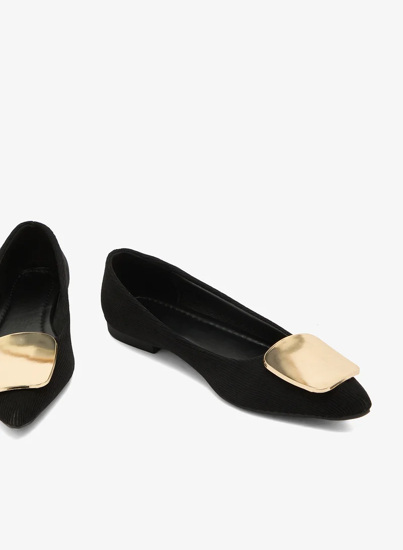 ELLA Black Gold Detail Suede Ballet Flats for Women | Best Price UAE
