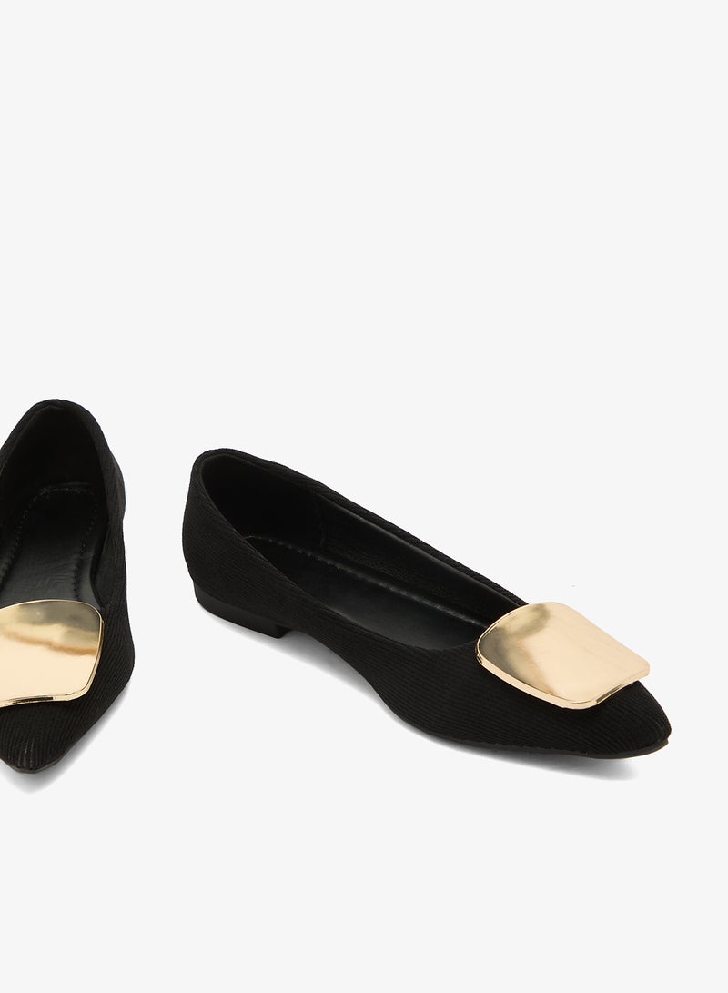 ELLA Gold Detail Suede Ballet Flats - Image 4