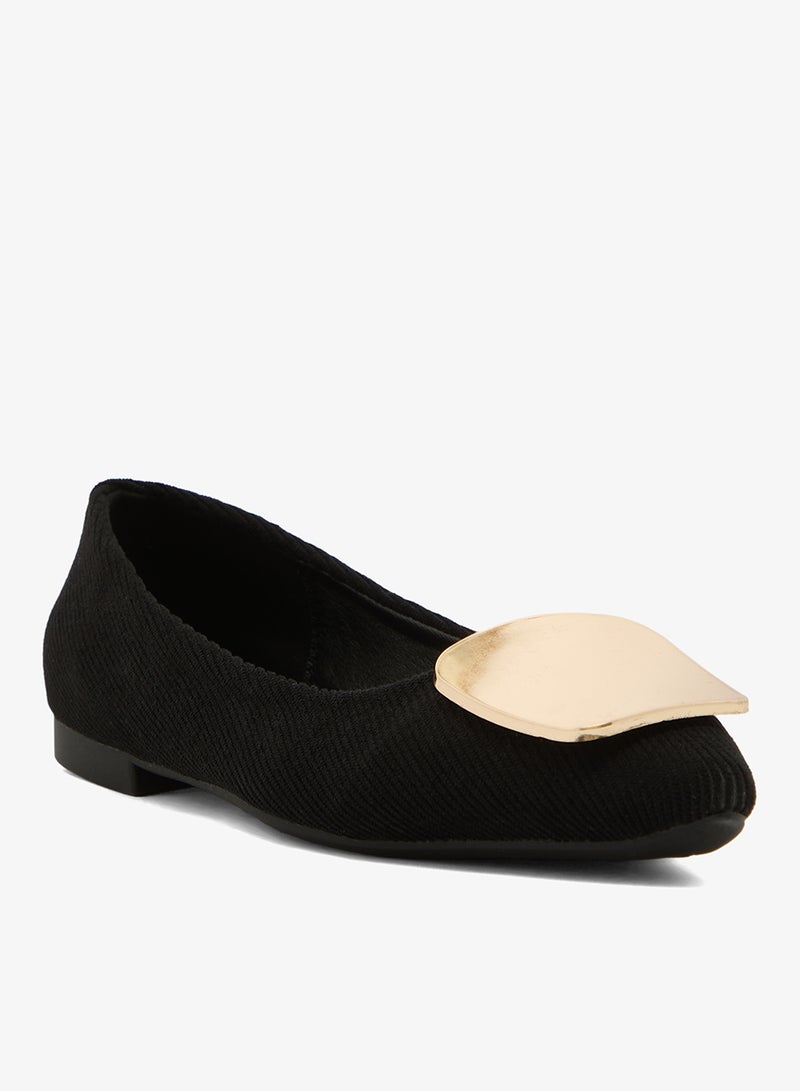 ELLA Gold Detail Suede Ballet Flats - Image 2