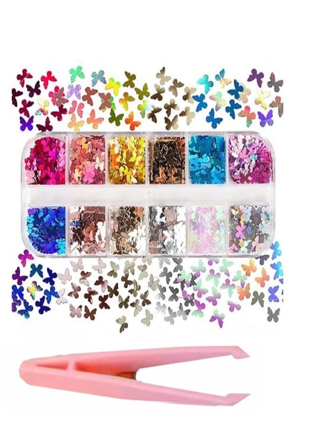 LOBE MIRACLE Holographic Butterfly Nail Art Glitter Sequins, 12 Colors, 3D Laser Flakes for Acrylic Nails, DIY Decorations Nail Accesories for Women - Image 1