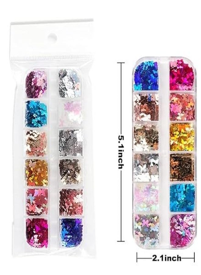 LOBE MIRACLE Holographic Butterfly Nail Art Glitter Sequins, 12 Colors, 3D Laser Flakes for Acrylic Nails, DIY Decorations Nail Accesories for Women - Image 5