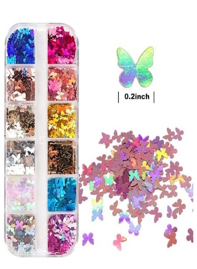 LOBE MIRACLE Holographic Butterfly Nail Art Glitter Sequins, 12 Colors, 3D Laser Flakes for Acrylic Nails, DIY Decorations Nail Accesories for Women - Image 3