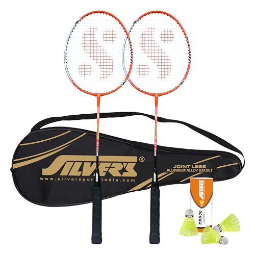 Silvers Silver's Jointless Aluminium Alloy Composite Storm Badminton Kit (2 Racquets with Full Cover, 1 Box Nylon Shuttlecock Pack of 3)(Red/Silver) - Image 1