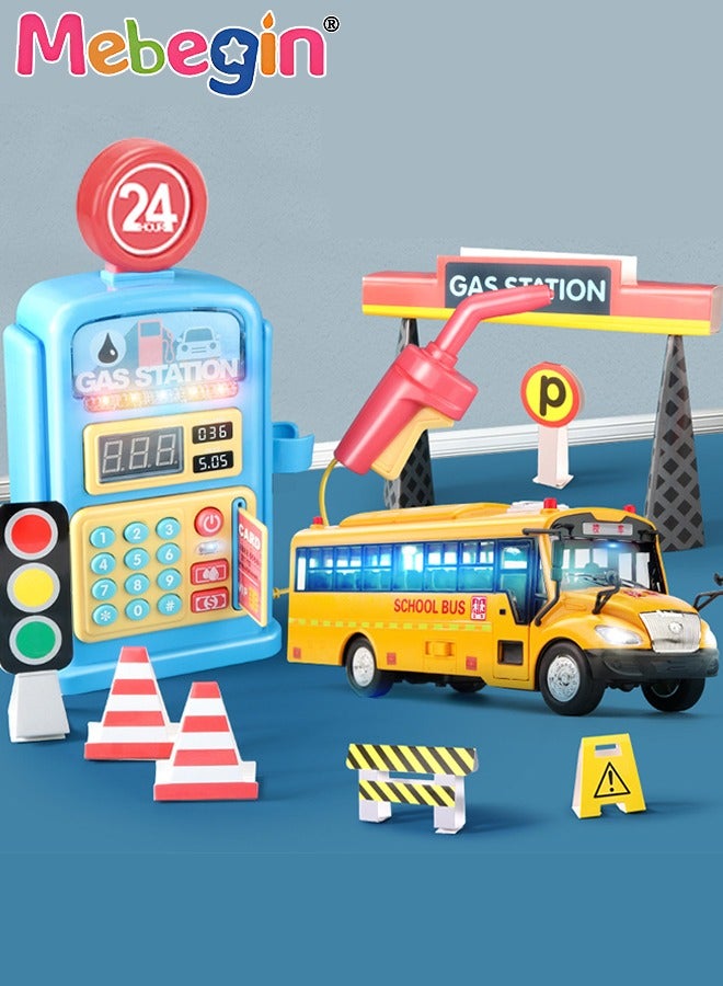 Gas Station Set with 2 Cars and Multi Tools, Petrol Station Learning Toy with 10 Children's Songs and Lights, Funny Play House Toys, Early Education Toys, Ideal Gift for Kids, 3 AA Batteries Require  - Image 1