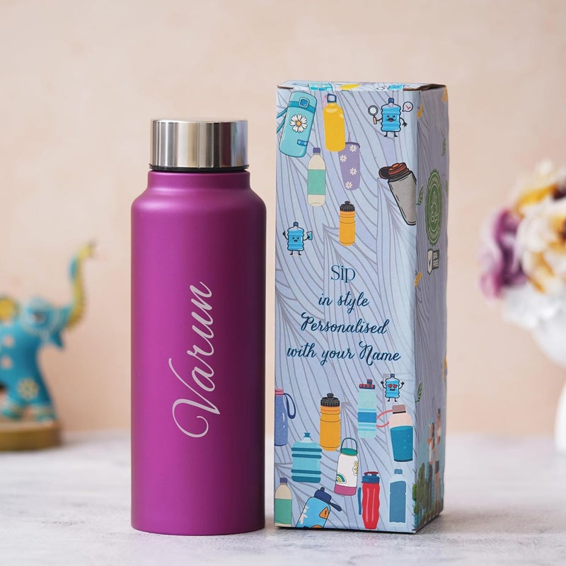 YOUR GIFT STUDIO Customized Water Bottle with Name | Personalized Water Bottle Name | Customized Bottle for Girls, Boys, Gym, School, Office etc (Dark Brown) (Purple) - Image 3