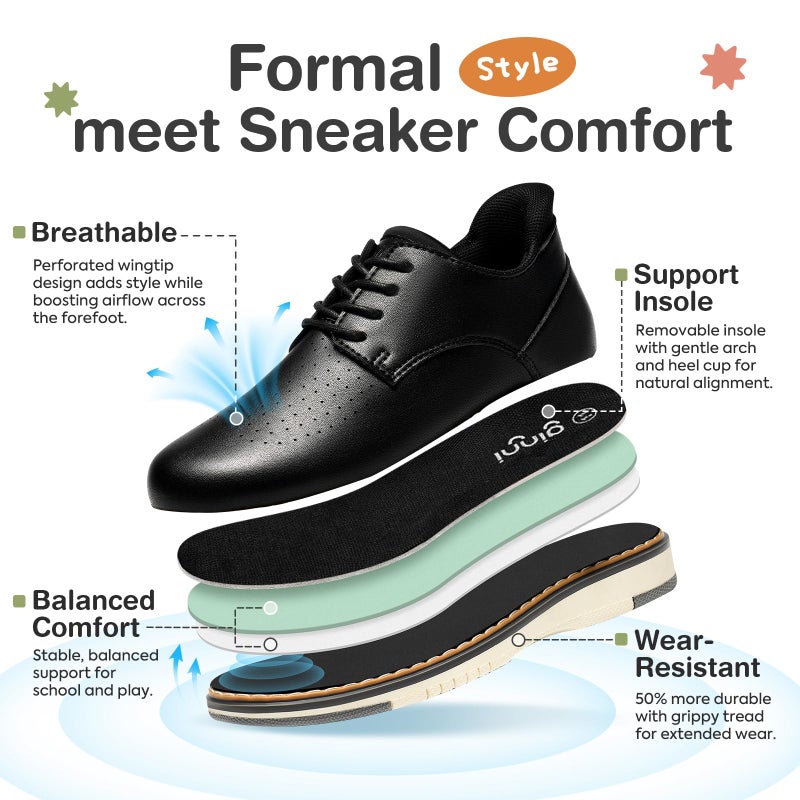 GINNI Boys Dress Shoes, Casual Oxfords Sneakers Comfort School Uniform Formal Shoes Wedding Church Dress Shoe for Toddler/Little/Big Kid Black - Image 3