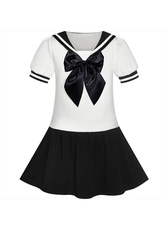 Sunny Fashion Girls Dress Black Sailor School Uniform Big Bow Tie Size 7  - Image 1