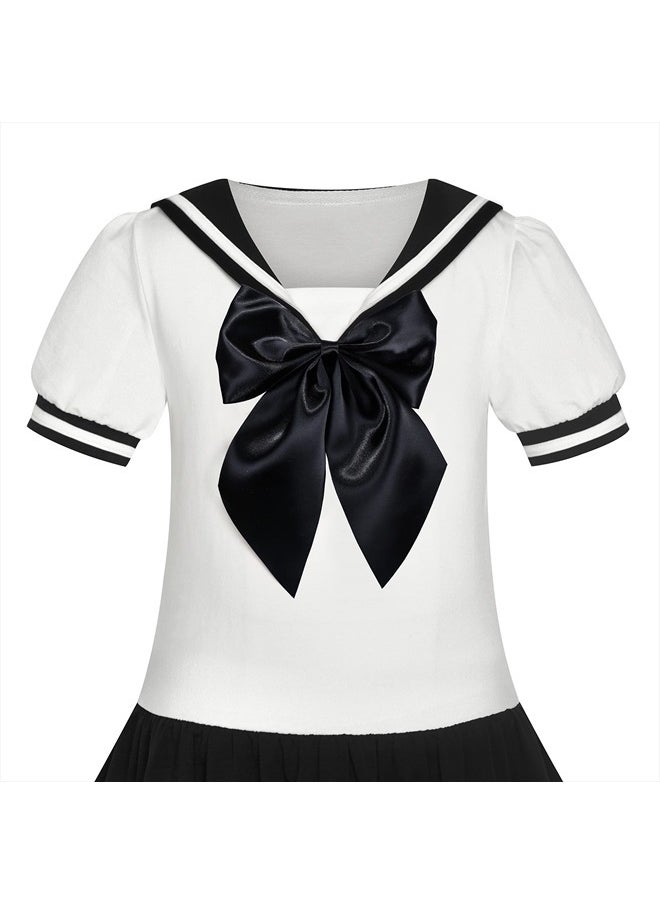 Sunny Fashion Girls Dress Black Sailor School Uniform Big Bow Tie Size 7  - Image 3