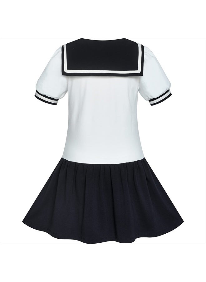 Sunny Fashion Girls Dress Black Sailor School Uniform Big Bow Tie Size 7  - Image 2