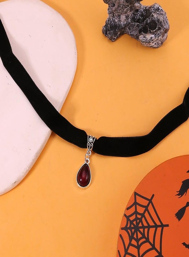INENIMARTJ Gothic Dark Vampire Velvet Choker Necklaces for Women Black Choker Necklace Red Black Blood Crystal Pendant Witch Necklace Vintage Goth Jewelry Halloween Costume Accessories AQ1 - Image 4