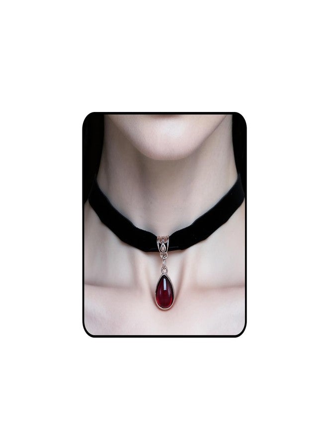 INENIMARTJ Gothic Dark Vampire Velvet Choker Necklaces for Women Black Choker Necklace Red Black Blood Crystal Pendant Witch Necklace Vintage Goth Jewelry Halloween Costume Accessories AQ1 - Image 1