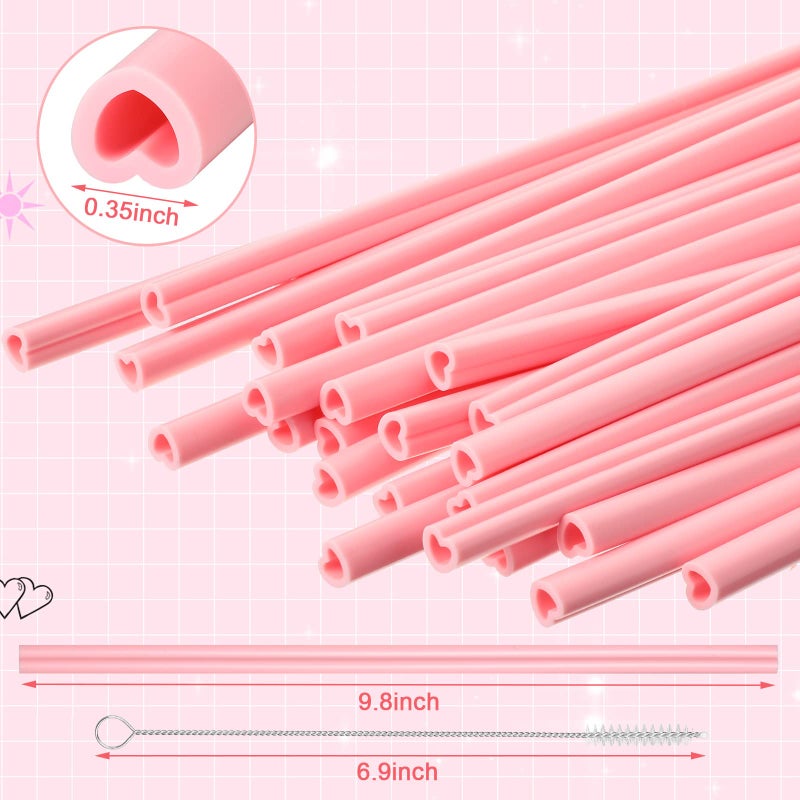 Jutom 25 Pack Valentine Heart Shaped Straws 9.8 Inch Reusable Silicone Heart Straws with 2 Cleaning Brushes for Valentine Gifts Kids Wedding Bridal Shower(Pink) - Image 2