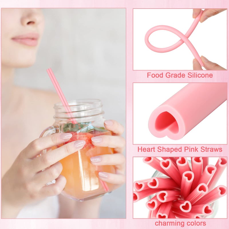 Jutom 25 Pack Valentine Heart Shaped Straws 9.8 Inch Reusable Silicone Heart Straws with 2 Cleaning Brushes for Valentine Gifts Kids Wedding Bridal Shower(Pink) - Image 3