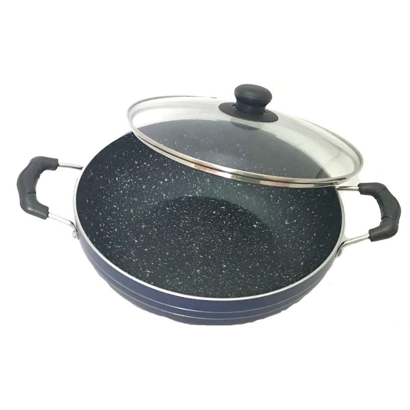 SRIYUG Induction Base NonStick Kadai with Glass Lid 240mm Deep Fry Pan Kadai Indian Kadhai For Roasting Pickling Deep Frying and Sauting 22 Ltr