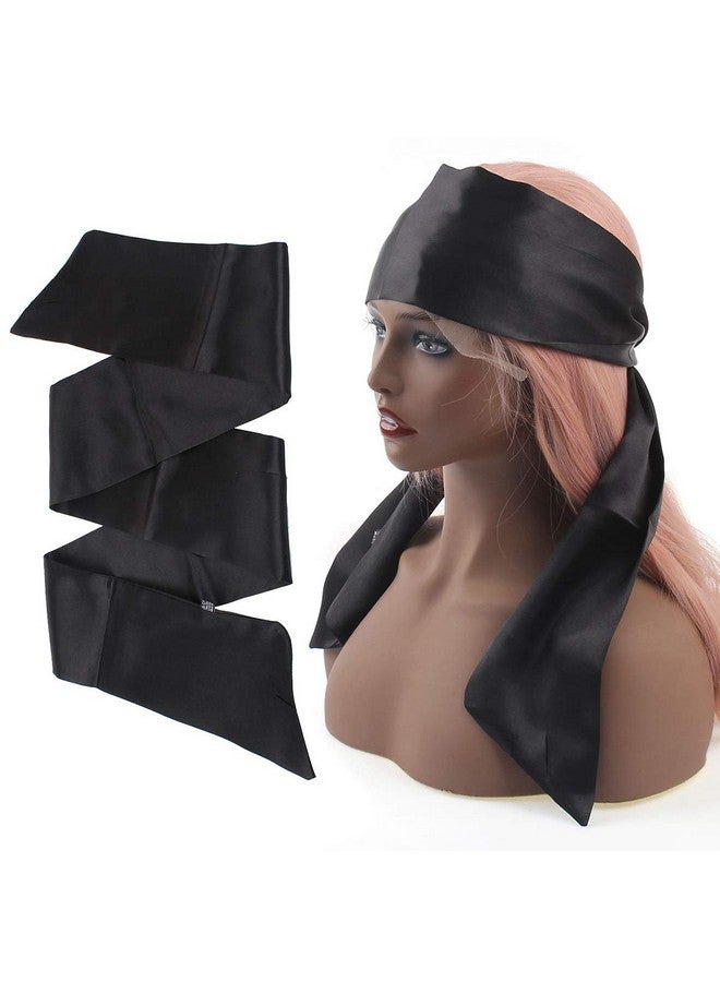 Leeven 2 Pcs Silky Satin Edge Scarves 4.5”X54” Large Wig Grip Band Women Satin Headband For Lace Front Wigs Non Slip Hair Wrap Black Satin Edge Laying Scarf For Makeup Facialsportyoga - Image 3