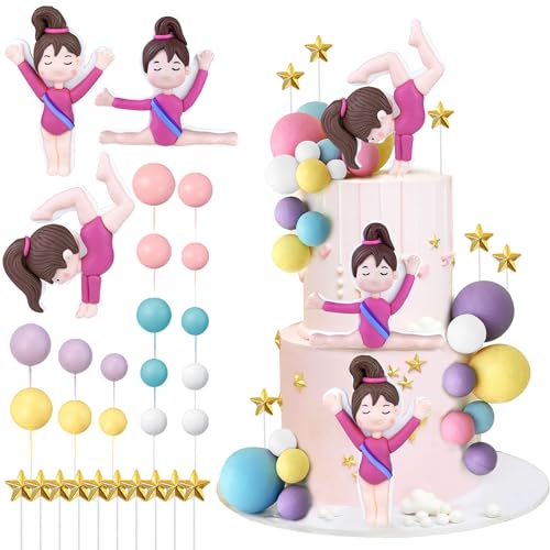 KEEPARTY 29 PCS Gymnastics Cake Toppers Gymnastics Girl Balls Cake Decorations for Girls Gymnastic Theme Birthday Party Baby Shower Supplies - Image 1