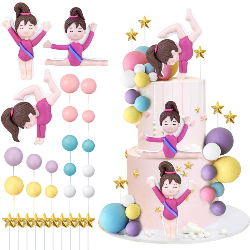 KEEPARTY 29 PCS Gymnastics Cake Toppers Gymnastics Girl Balls Cake Decorations for Girls Gymnastic Theme Birthday Party Baby Shower Supplies - Image 2