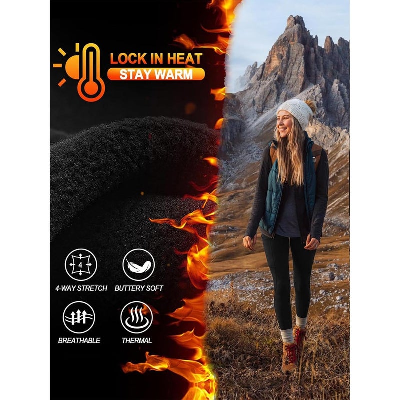 Women's winter fleece-lined thermal leggings for workout and yoga, black high-waist warm trousers with pockets, thickened thermal underwear suitable for 020 - Image 4
