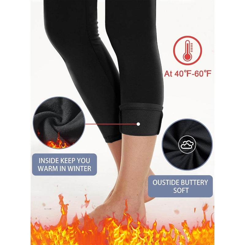 Women's winter fleece-lined thermal leggings for workout and yoga, black high-waist warm trousers with pockets, thickened thermal underwear suitable for 020 - Image 5