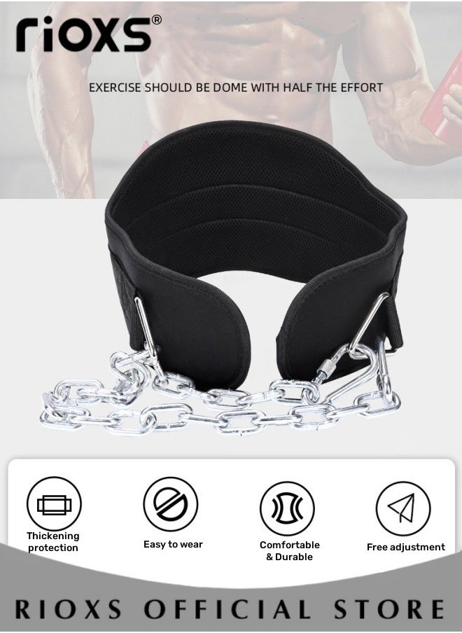 RIOXS - Fitness Waist Belt With Chains,Exercise Belt For Pull-ups Training,Back Belt Support Waist Trimmer Belt For Weightlifting Bodybuilding,Heavy Duty Lifting Belt Training Belt Sports Squat Belt For Men Women - Image 1