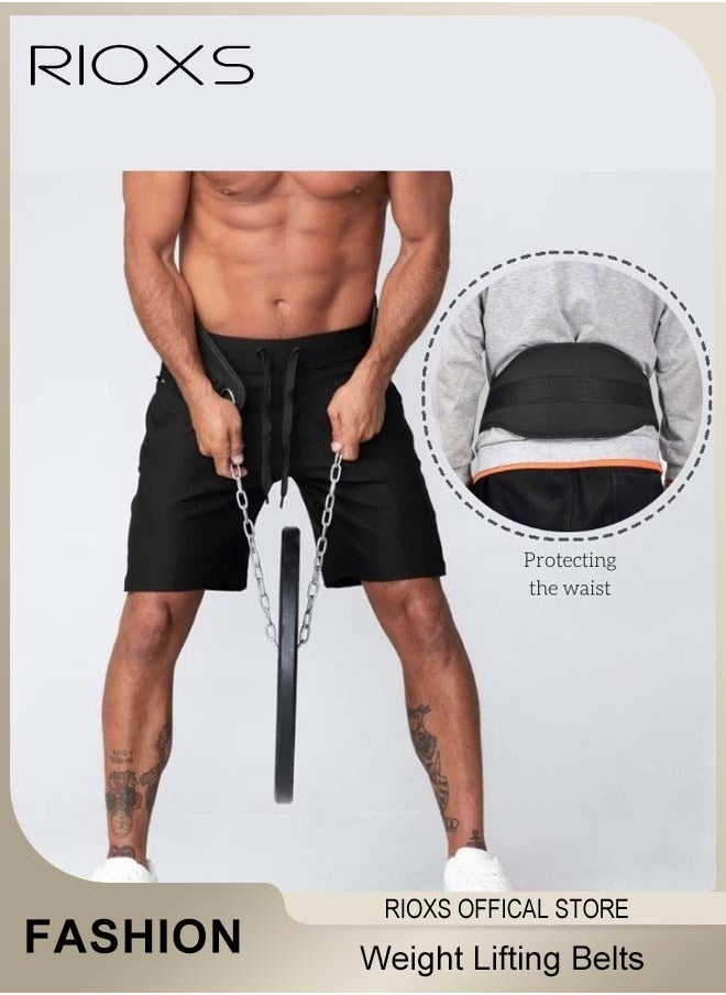 RIOXS - Fitness Waist Belt With Chains,Exercise Belt For Pull-ups Training,Back Belt Support Waist Trimmer Belt For Weightlifting Bodybuilding,Heavy Duty Lifting Belt Training Belt Sports Squat Belt For Men Women - Image 1