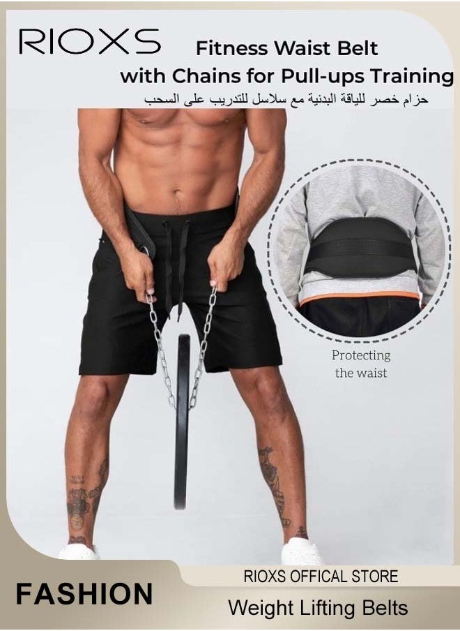 RIOXS - Fitness Waist Belt With Chains,Exercise Belt For Pull-ups Training,Back Belt Support Waist Trimmer Belt For Weightlifting Bodybuilding,Heavy Duty Lifting Belt Training Belt Sports Squat Belt For Men Women - Image 1
